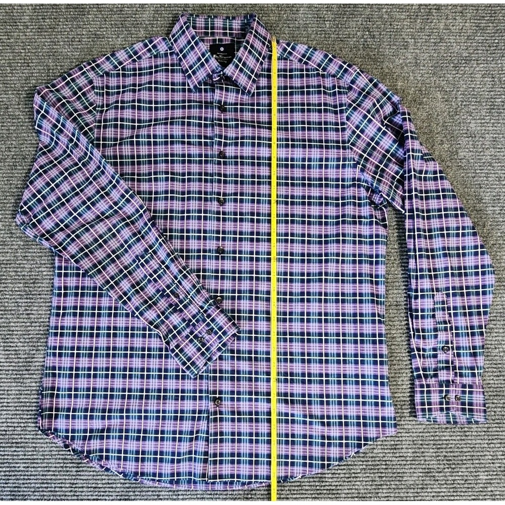 Ben Sherman Men's 16 1/2 34-35 LS Shirt Stretch Button Up Blue Purple Plaid EUC! - Picture 2 of 8